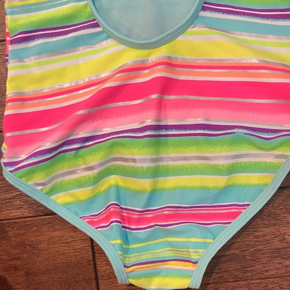 SO Multicolor Striped One-Piece Swimsuit with Aqua Trim